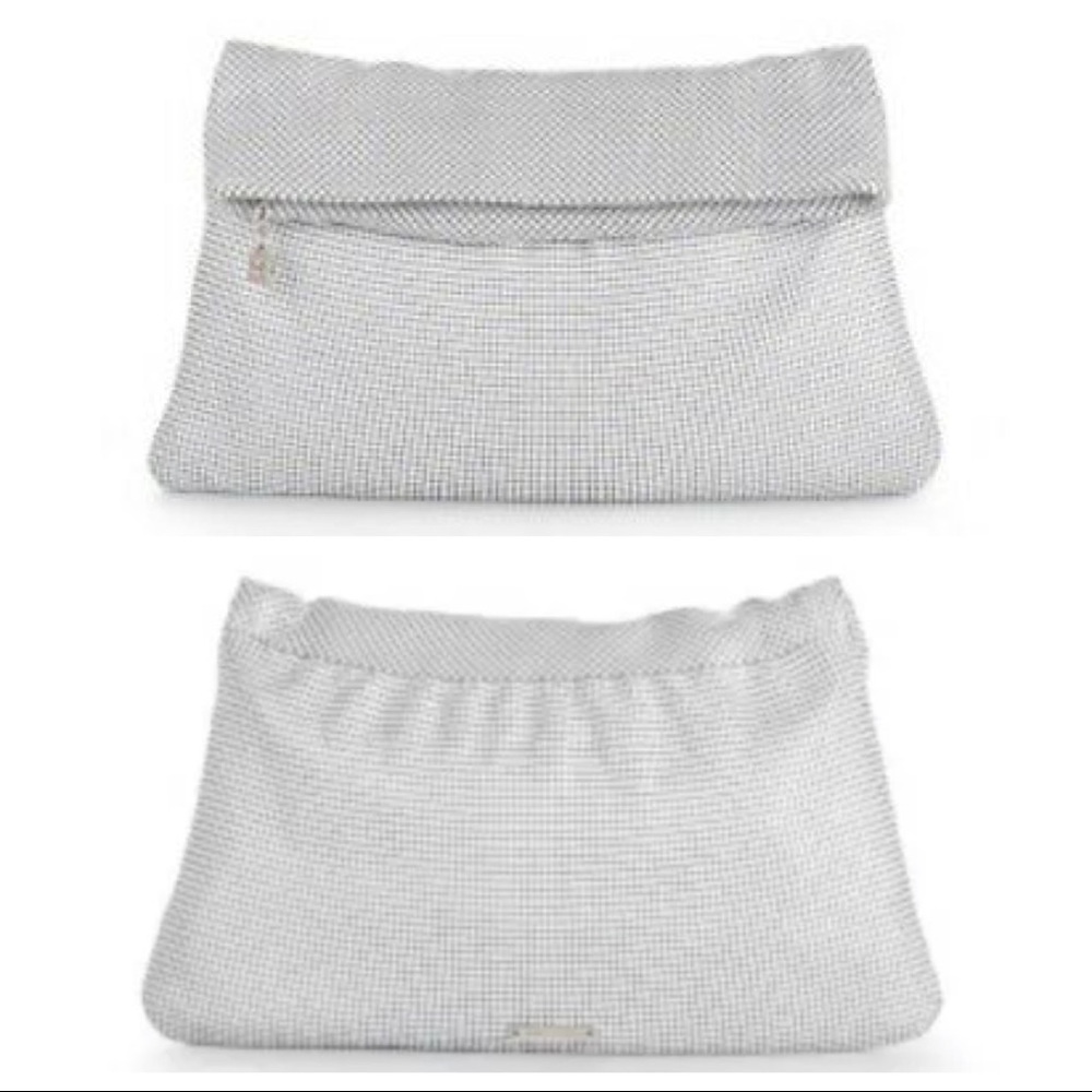 BCBGMaxAzria silver metal mesh foldover clutch